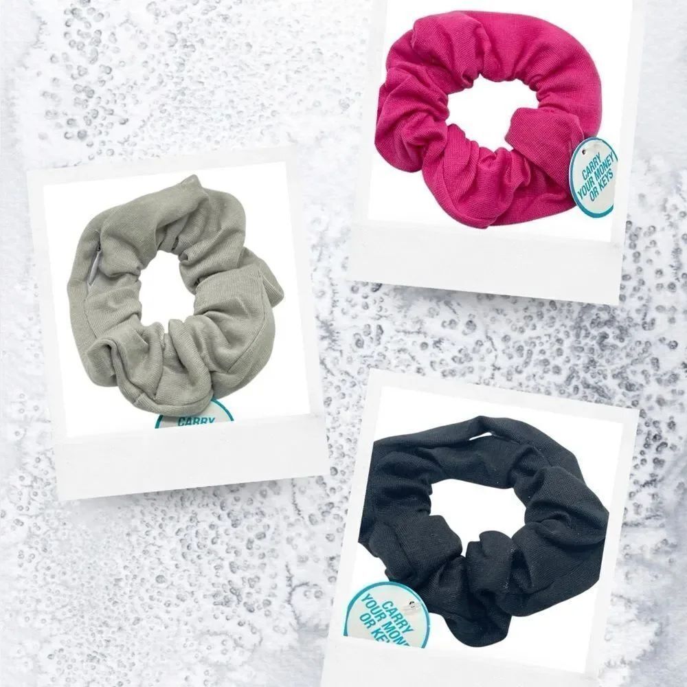 Zipper Pocket Scrunchie – Pink, Black or Grey Pocket Hair Tie for Women & Teens